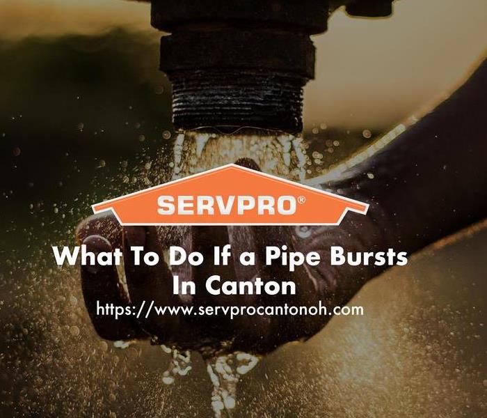 Orange SERVPRO  house logo on image with water pipe.   
